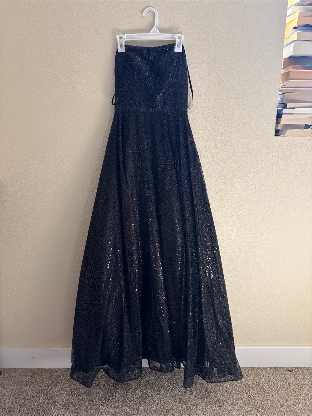 Strapless Black Sequin A-Line Prom Dress